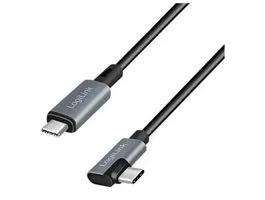 Logilink USB 2.0 Type-C kábel, C/M 90 fok - USB-C/M, E-jel, PD, fekete, 3 m (CU0184)