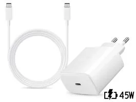 Samsung gyári hálózati töltő adapter Type-C bemenettel + 1,8 m-es Type-C -   Type-C kábel - 45W - EP-TA845EWE + EP-DX510