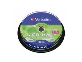 VERBATIM CD-RW lemez, újraírható, SERL, 700MB, 8-10x, 10 db, hengeren