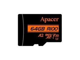 Apacer MicroSD kártya - 64GB microSDXC UHS-I U3 V30 A2 (R/W: 100/80 MB/s) + adapter