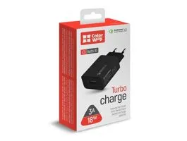 COLORWAY USB töltő adapter, 1USB Quick Charge 3.0 (18W) black (CW-CHS013Q-BK)