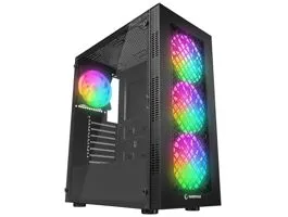 Everest Számítógépház -  PLAID V1 (fekete, üveg, ATX, alsó táp, 4x120mm RGB, 1xUSB3.0 + 2xUSB2.0)