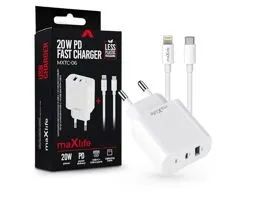 Maxlife MXTC-06 PD+QC 20W gyorstöltő adapter USB + Type-C + Type-C/Lightning kábel - fehér