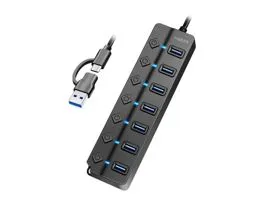 Logilink USB 3.2 Gen1 hub, 7 port, be-/kikapcsoló, fekete (UA0420)