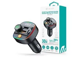 Devia Smart Series Bluetooth FM-transmitter/autós gyorstöltő 30W PD+QC     2xUSB/AUX/MP3 - fekete