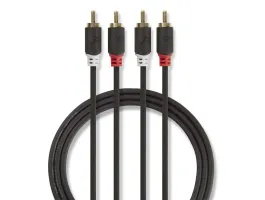 Nedis Sztereó audiokábel 2 db RCA apa - 2 db RCA apa 10m Antracit (CABW24200AT100)