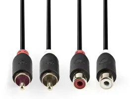 Nedis Sztereó audiokábel 2 db RCA apa - 2 db RCA Aljzat 2m Antracit (CABW24205AT20)