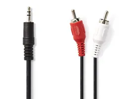 Nedis Sztereó audiokábel 3,5mm-es apa - 2 db RCA apa 1m Fekete (CAGB22200BK10)