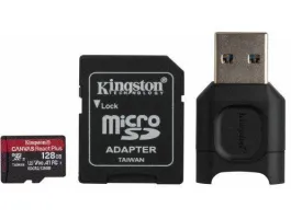 Kingston 128GB SD micro Canvas React Plus (SDXC Class 10 UHS-II U3) (MLPMR2/128GB) memória kártya adapterrel olvasóval