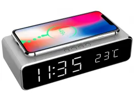 Gembird DAC-WPC-01-S Digital alarm clock with wireless charging function Silver