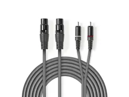 Nedis XLR audiokábel 2 db XLR 3 Tus Aljzat - 2 db RCA-apa 1.5mm Szürke (COTH15230GY15)