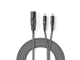 Nedis XLR audiokábel XLR 3 Tus apa - 2 db RCA-apa 3m Szürke (COTH15200GY30)