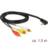 Delock (84504) kábel sztereo jack 3.5mm 4pin apa, forgatott &gt; 3 x RCA apa, 1,5m