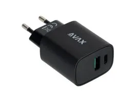 AVAX CH600B SPEEDY+ 20W Gyors hálózati töltő USB A (QC)+Type C (PD), fekete