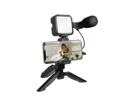 LogiLink Vlogger Kit LED fénnyel, mikrofonnal + állvánnyal, 4,7-7&quot;-os okostelefonokhoz (AA0157)
